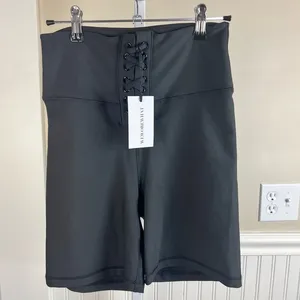 WeWoreWhat Lace Up High‎ Rise Biker Shorts Black Size Medium thumbnail 2