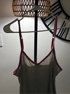 PINK Victoria's Secret Grey Striped Cami with Pink Trim thumbnail 3