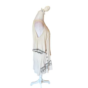 Lulus To the Sea Light Beige Embroidered Cold Shoulder Dress Womens Size Medium thumbnail 6