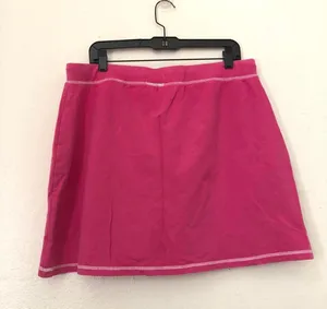 Nike 2000s Y2K Pink cotton mini tennis sport active fitted skort skirt w/shorts white contrast stitching drawstring Size XL-has stretch. Measurements in pics thumbnail 2