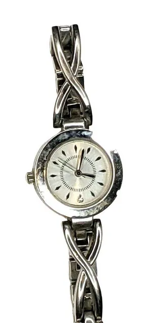 Silver Link Bracelet Womens Watch With Elegant Face & Novelty Band Design A384 thumbnail 1