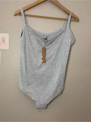 Skims cotton everyday jersey scoop neck bodysuit heather grey influencer xl thumbnail 2