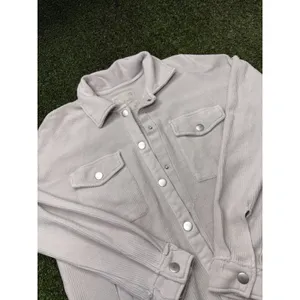 Altar'd State Shacket Corduroy Top Small Oversized Snap Pockets Ivory Cream thumbnail 2