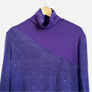 Purple Asymmetrical Pullover Mock Neck Sweater Women's Oversized Knit Top Tunic thumbnail 3