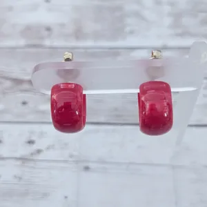 Vintage Clip On Earrings Red Marbled? Hoops Retro thumbnail 11