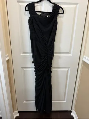 Tadashi Shoji Black Draped Mesh Evening Gown M thumbnail 2