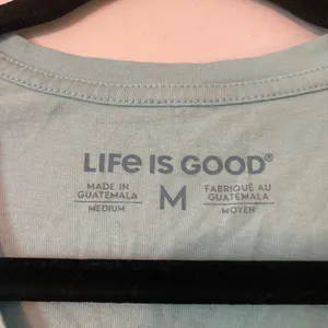 Life Is Good Blue V-neck Tee Cotton Peace Love Dogs Gorpcore Women's size Medium thumbnail 2