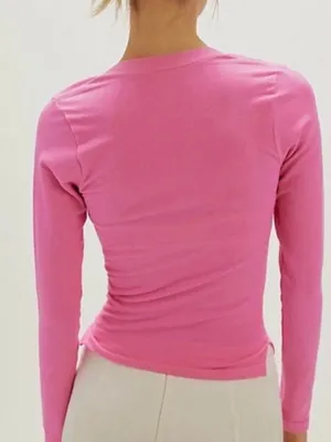 NWTO Free People Intimately Wide Awake Layer Henley Neon Rose M/L thumbnail 2