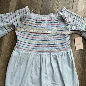 Belle + Sky Blue Off the Shoulder Peplum Top NWT Delight Blue Strip Size Small thumbnail 8