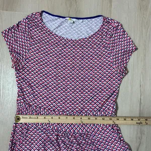 Boden Amelie Jersey Women's Pink Blue Zigzag Print Smocked Waist Dress Pockets‎ thumbnail 6