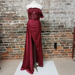 Faeriesty Evening Gown Small Red Beaded Sequin Strapless Dress Wedding Party thumbnail 3