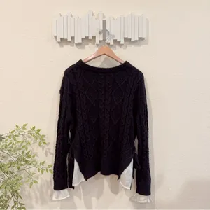 Jacquie The Label RENF Cable Knit Faux Layered Side Tie Black Sweater Pullover thumbnail 6