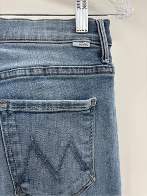 Mother denim the insider cropped a side of beans blue straight leg jeans sz 27 thumbnail 11