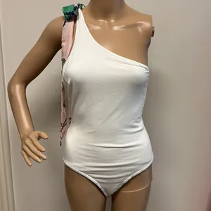 NWT Lulu’s Off White Bodysuit with Colorful Shoulder Tie size M thumbnail 2