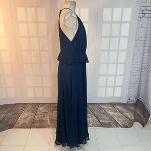ASOS Navy Chiffon Ruffle Waist Halter Sleeveless Lined Maxi Dress Size 10 thumbnail 7