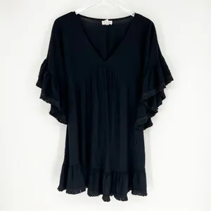 Ysabel‎ Mora Black Boho Mini Dress Women's Size M Fringe Vacation thumbnail 2