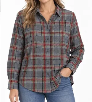 LL Bean Gray Scotch Plaid Cotton Flannel Button Shirt Relaxed Fit SMALL thumbnail 1