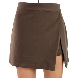 Bongbly Women's Dark Brown High Rise Slit Zip Mini Skirt Skort Shorts Size S thumbnail 1