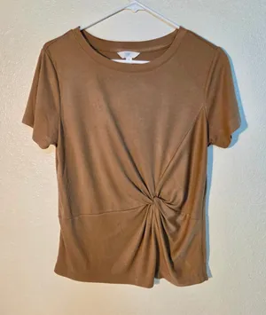 Time and Tru Women’s Ribbed Twist Front Knot T-Shirt Brown Mocha Size S 4-6 W-18 thumbnail 1