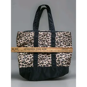Lauren Ralph Lauren Leopard Print Tote Bag Black Trim & Handles Travel Resort thumbnail 3