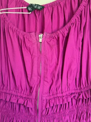 J. CREW Tiered Midi Cotton Poplin Fuchsia Dress Large thumbnail 11