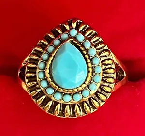 Vintage Style Gold Tone Turquoise Pear Cocktail Ring Size 8 thumbnail 1