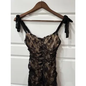 Lulus Black Lace Ruched‎ Bodycon Mini Dress Tie Straps XS Coquette Goth Y2K thumbnail 3