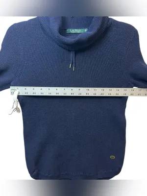Lauren Ralph Lauren Women’s Small Navy Waffle Knit Cowl Neck Cotton Sweater thumbnail 4
