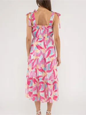 Blu Pepper Brush Stroke Print Tiered Midi Dress Size Medium NWT thumbnail 4