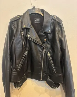 Zara Womens Faux Leather Biker Jacket Black Asymmetrical Zip XL Moto Coat thumbnail 1