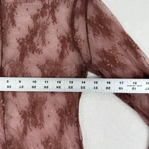 Sweet Generis‎ Womens Brown Sheer Floral Lace Mock Neck Long Sleeve Top Large thumbnail 3