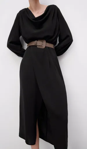 ZARA Black Belted Long Sleeve Grunge Midi Dress thumbnail 1