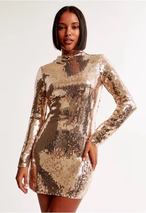 NWT Abercrombie & Fitch Paloma Gold Sequin Bodycon Mini Dress thumbnail 1