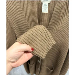 VTG‎ 90's LL Bean Women's Tan Chunky Knit Ribbed 100% Merino Wool V-neck Cardi M thumbnail 6