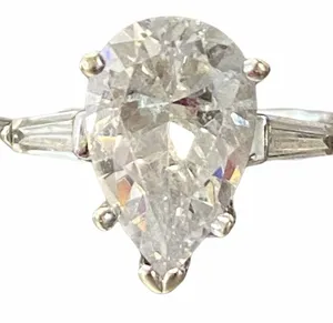 Women’s 14K Pear Shape White Gold CZ Zirconia Wedding Or Engagement Sz 10 Ring thumbnail 2