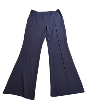 NYCC Women's Flare Leg Pants Size 10 Navy Blue Pintuck Seam Stretch Career thumbnail 1