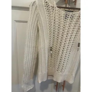 American Eagle Outfitters boho cotton Cream Crochet Hooded Sweater Knit Size S thumbnail 2