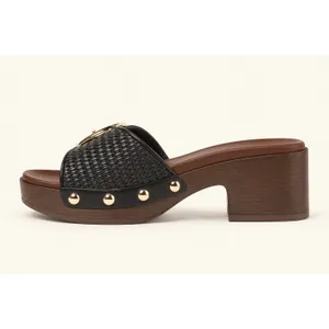 Wild Fable Zenna Black Woven Wooden Platform Sandals Studded Buckle Mules 6.5 thumbnail 3