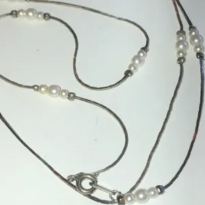 Vintage Silver Tone & Faux Pearl Beaded Dainty Necklace thumbnail 2