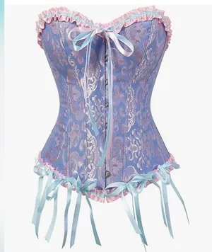 Lacing Corset Satin Floral Boned Body Shaper Bustier Top (Rapunzel Costume) thumbnail 4