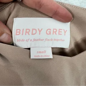 Birdy Grey Gwennie‎ Chiffon Gown Sleeveless Spaghetti Straps Taupe Slit S NEW thumbnail 8