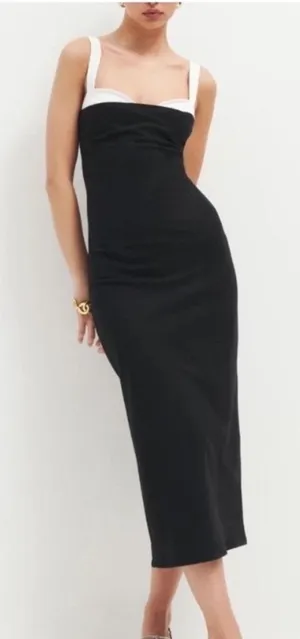 Reformation Black Midi Dress with White Straps thumbnail 1