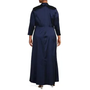 Marina Plus Size Navy Taffeta Surplice V-Neck 3/4 Sleeve Faux Wrap Dress 2X thumbnail 2