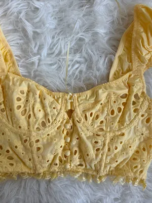 Anthropologie Puff-Sleeve Yellow Eyelet Corset Top thumbnail 6