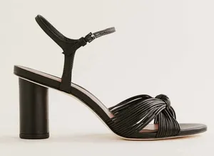Reformation Petra Heel Sandals Black Strappy Chunky Leather Knot Quiet Luxury thumbnail 1