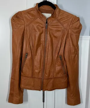Vintage Hinge Seattle Womens Tan Leather Jacket Small Moto‎ Indie Grunge Rocker thumbnail 1