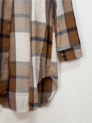 FME Camel Brown Plaid Longline Button Front High Low Shacket Jacket Size M thumbnail 5
