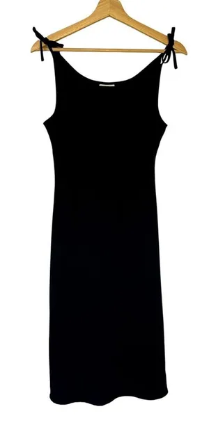 Ann Taylor LOFT black midi dress‎ sleeveless tie straps women's size 4 elegant thumbnail 1