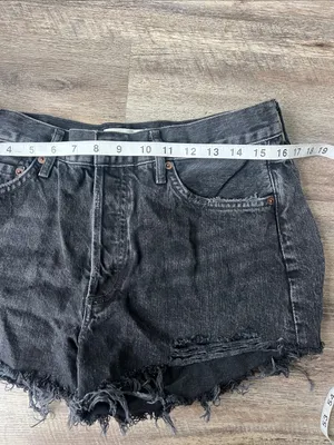 AGOLDE Black Distressed High-Rise Denim Shorts ♟️ thumbnail 5