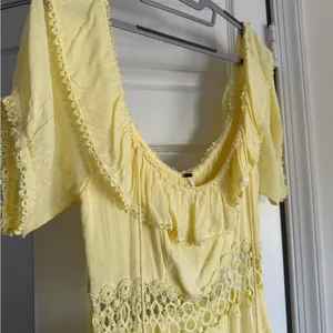 Free People Cruel Intentions Mini Dress Yellow Modal Crochet Puff Sleeve Size 4 thumbnail 4